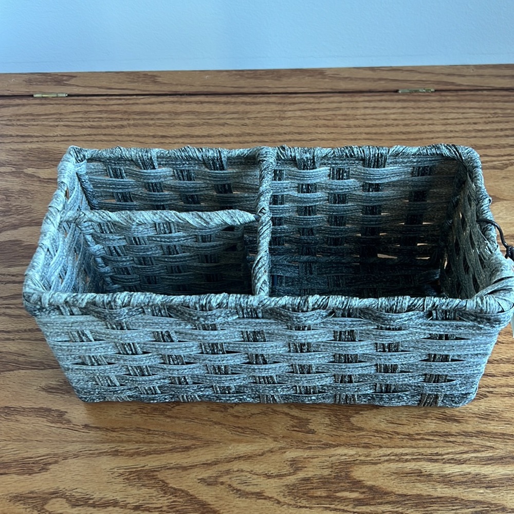 NWT - RGI Home divided basket creates three sections.  Warm grey tones.